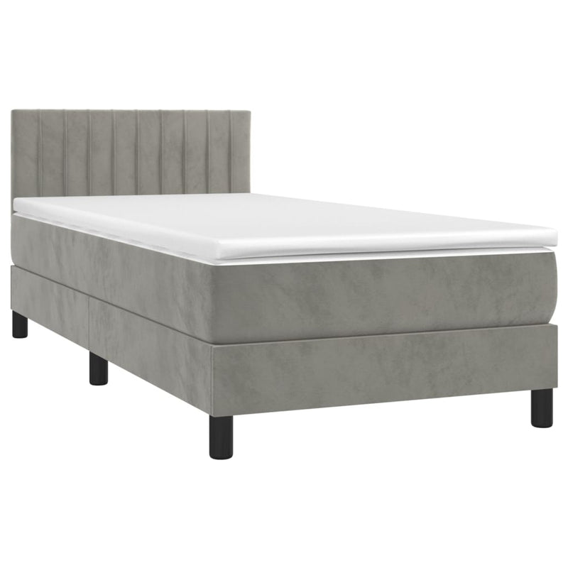 vidaXL világosszürke bársony rugós és LED-es ágy matraccal 100x200 cm