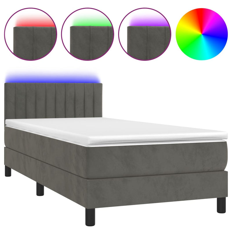 vidaXL sötétszürke bársony rugós és LED-es ágy matraccal 100x200 cm
