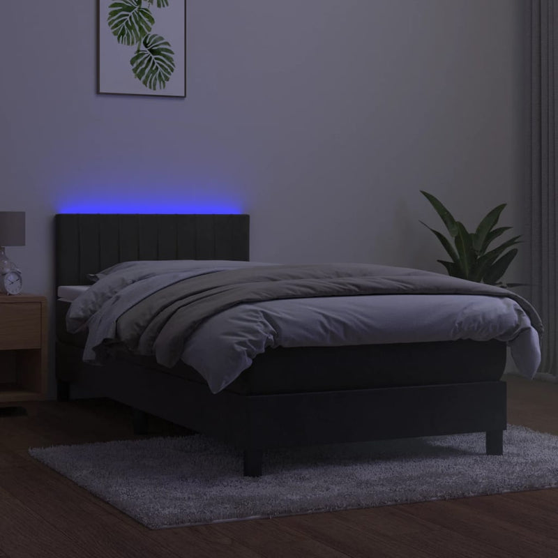 vidaXL sötétszürke bársony rugós és LED-es ágy matraccal 100x200 cm