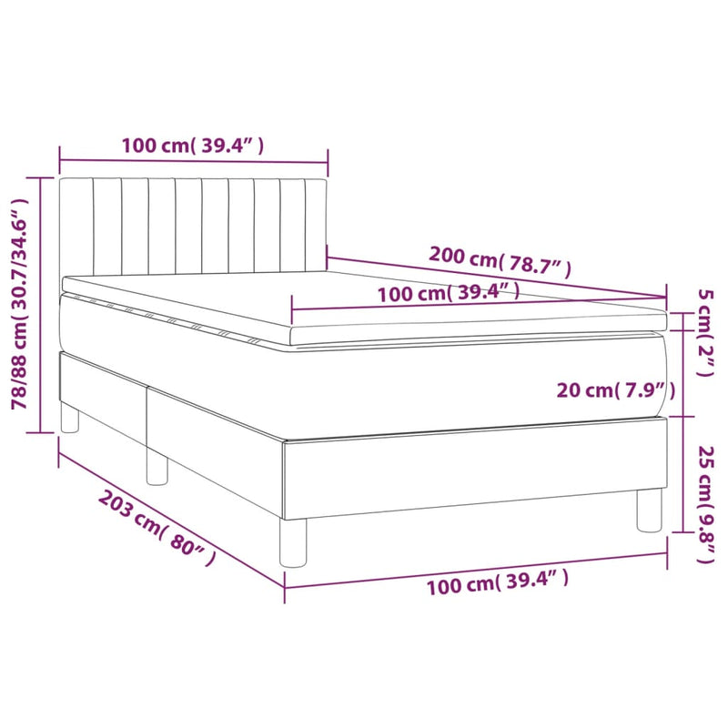 vidaXL sötétszürke bársony rugós és LED-es ágy matraccal 100x200 cm