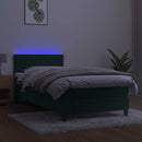 vidaXL sötétzöld bársony rugós és LED-es ágy matraccal 100x200 cm