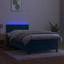 vidaXL sötétkék bársony rugós és LED-es ágy matraccal 100x200 cm