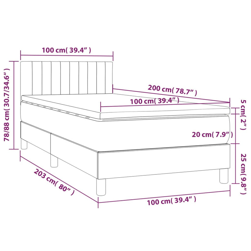 vidaXL rózsaszín bársony rugós és LED-es ágy matraccal 100x200 cm