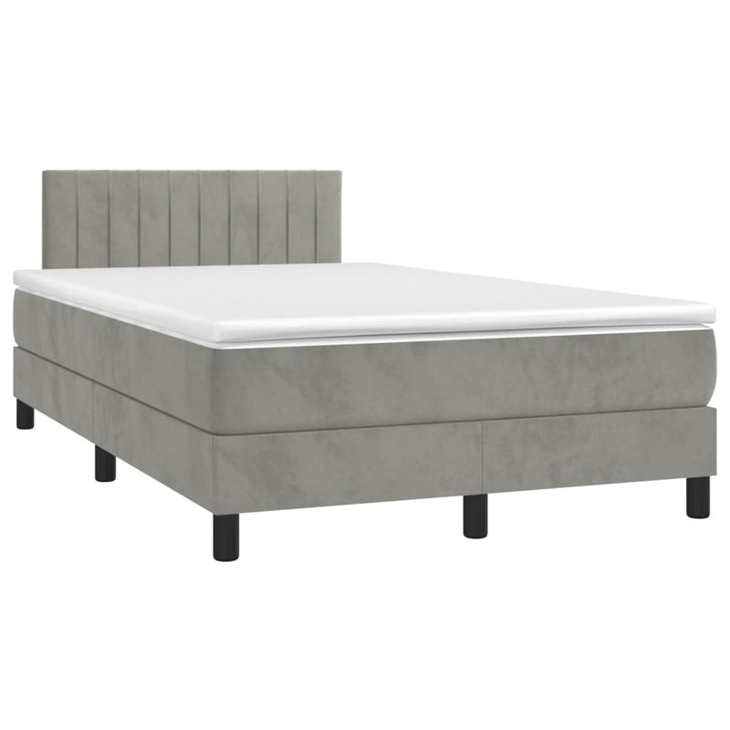 vidaXL világosszürke bársony rugós és LED-es ágy matraccal 120x200 cm