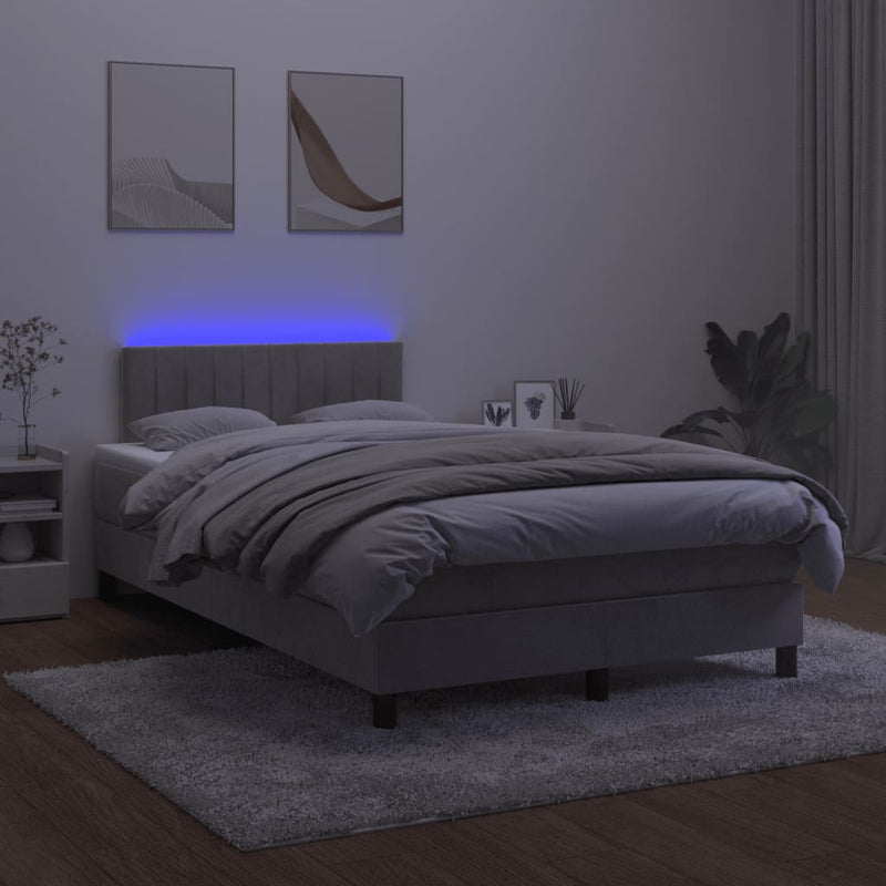 vidaXL világosszürke bársony rugós és LED-es ágy matraccal 120x200 cm