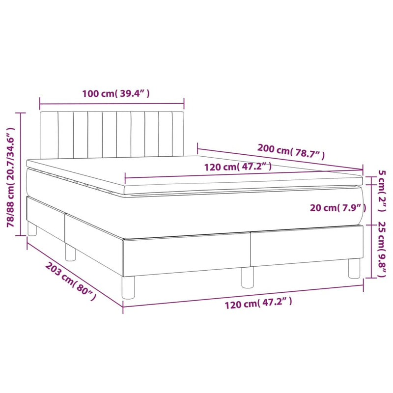 vidaXL világosszürke bársony rugós és LED-es ágy matraccal 120x200 cm