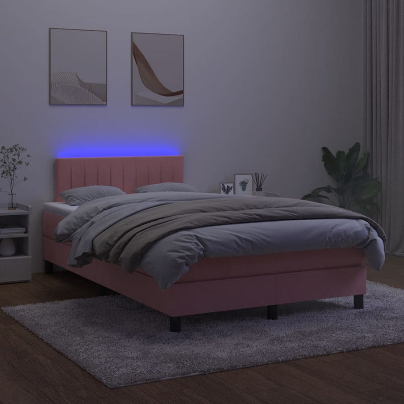 vidaXL rózsaszín bársony rugós és LED-es ágy matraccal 120x200 cm