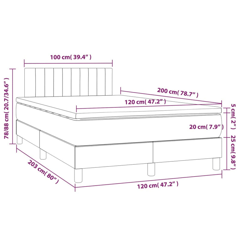 vidaXL rózsaszín bársony rugós és LED-es ágy matraccal 120x200 cm