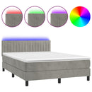 vidaXL világosszürke bársony rugós és LED-es ágy matraccal 140x190 cm