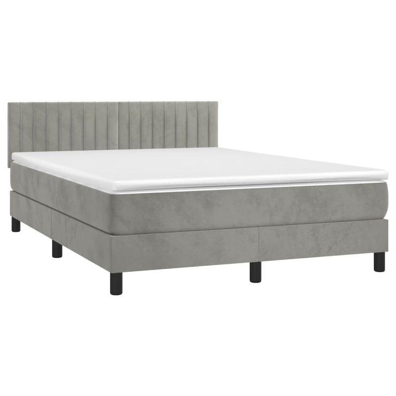 vidaXL világosszürke bársony rugós és LED-es ágy matraccal 140x190 cm