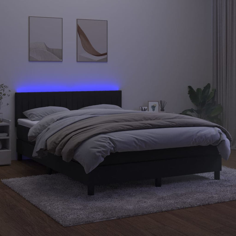 vidaXL fekete bársony rugós és LED-es ágy matraccal 140x190 cm