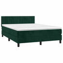 vidaXL sötétzöld bársony rugós és LED-es ágy matraccal 140x190 cm