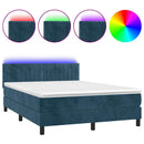 vidaXL sötétkék bársony rugós és LED-es ágy matraccal 140x190 cm