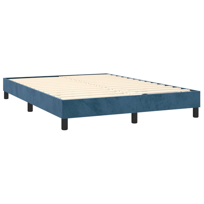 vidaXL sötétkék bársony rugós és LED-es ágy matraccal 140x190 cm