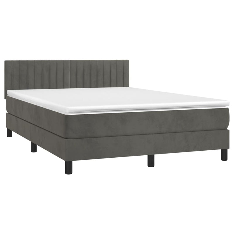vidaXL sötétszürke bársony rugós és LED-es ágy matraccal 140x200 cm