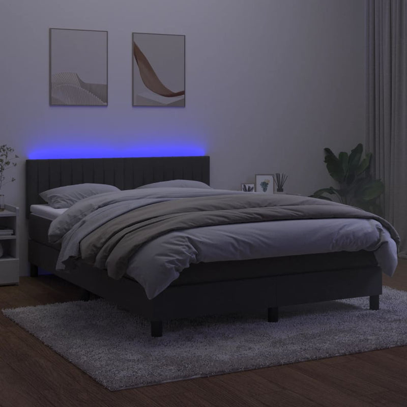 vidaXL sötétszürke bársony rugós és LED-es ágy matraccal 140x200 cm
