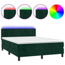 vidaXL sötétzöld bársony rugós és LED-es ágy matraccal 140x200 cm