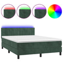 vidaXL sötétzöld bársony rugós és LED-es ágy matraccal 140x200 cm