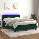 vidaXL sötétzöld bársony rugós és LED-es ágy matraccal 140x200 cm