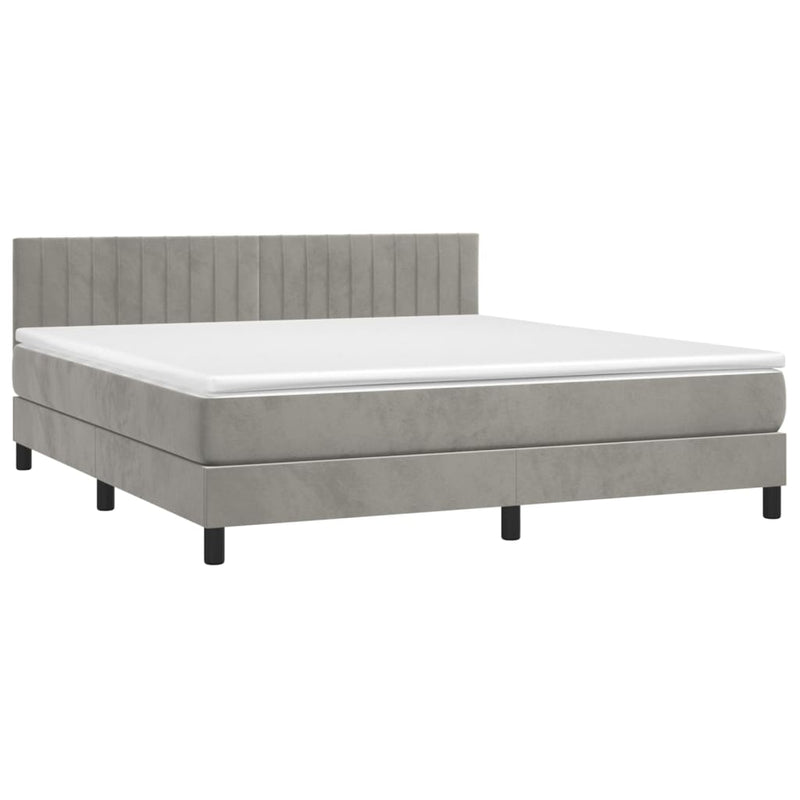 vidaXL világosszürke bársony rugós és LED-es ágy matraccal 160x200 cm