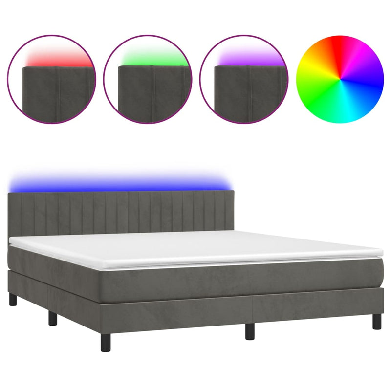 vidaXL sötétszürke bársony rugós és LED-es ágy matraccal 160x200 cm