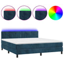vidaXL sötétkék bársony rugós és LED-es ágy matraccal 160x200 cm