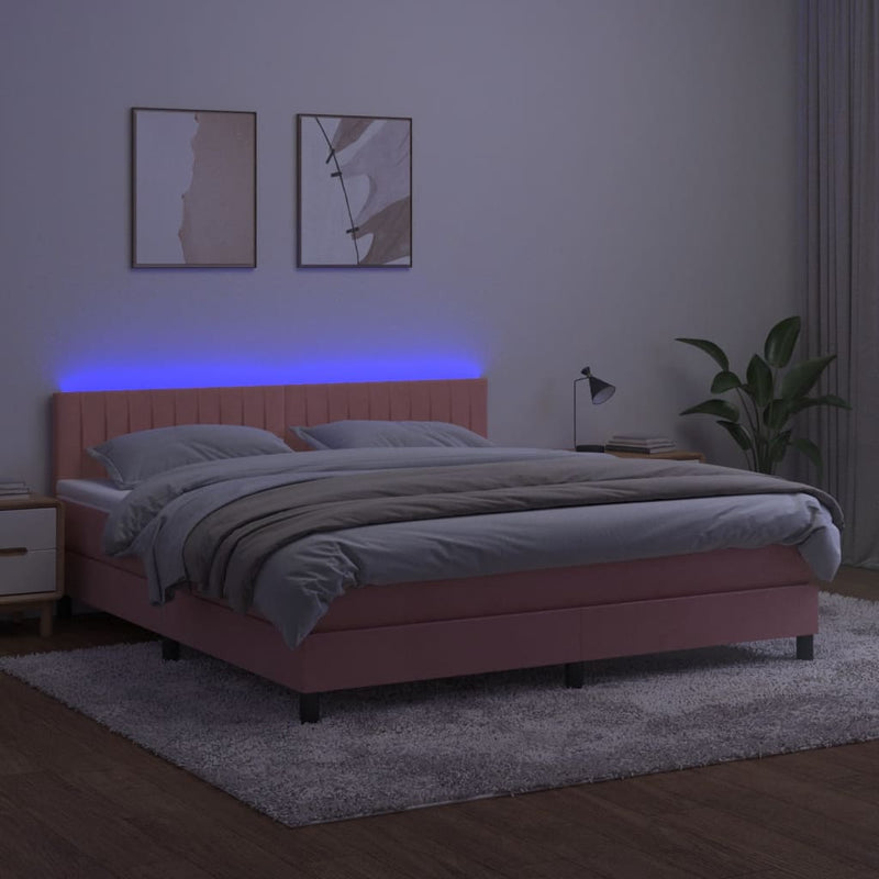 vidaXL rózsaszín bársony rugós és LED-es ágy matraccal 160x200 cm