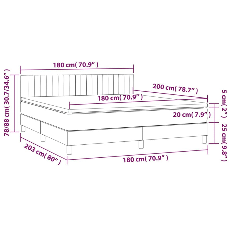 vidaXL sötétszürke bársony rugós és LED-es ágy matraccal 180x200 cm