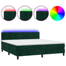 vidaXL sötétzöld bársony rugós és LED-es ágy matraccal 180x200 cm