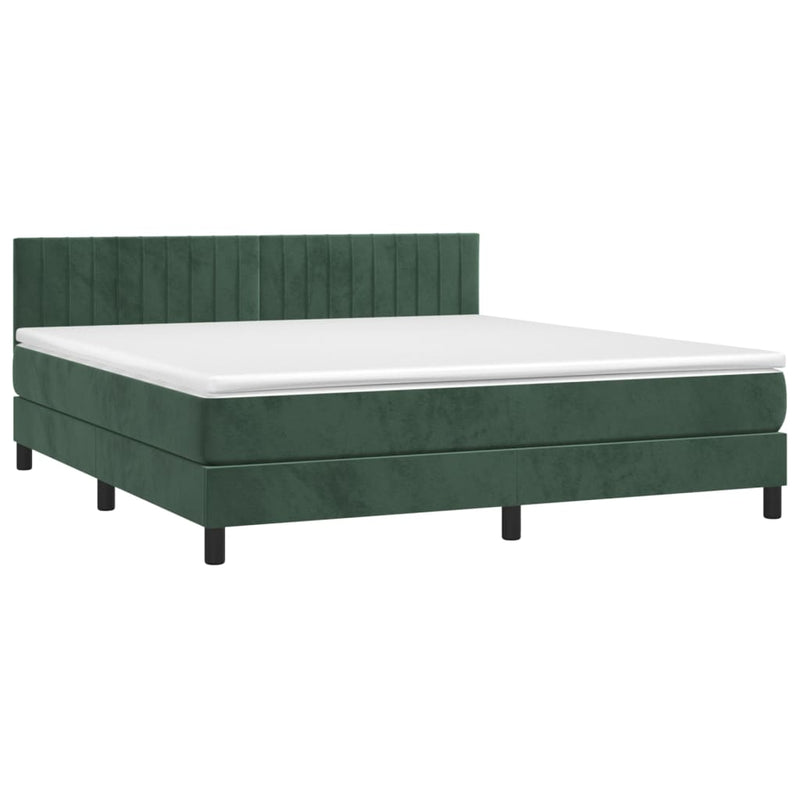 vidaXL sötétzöld bársony rugós és LED-es ágy matraccal 180x200 cm