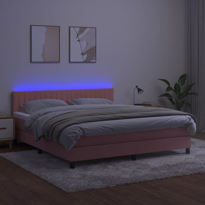 vidaXL rózsaszín bársony rugós és LED-es ágy matraccal 180x200 cm