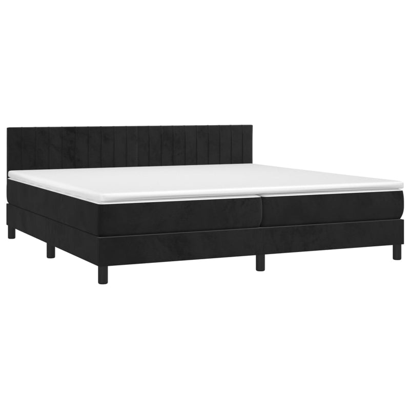 vidaXL fekete bársony rugós és LED-es ágy matraccal 200x200 cm