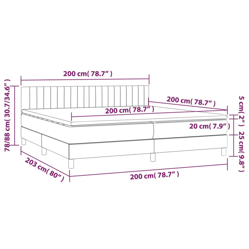 vidaXL fekete bársony rugós és LED-es ágy matraccal 200x200 cm