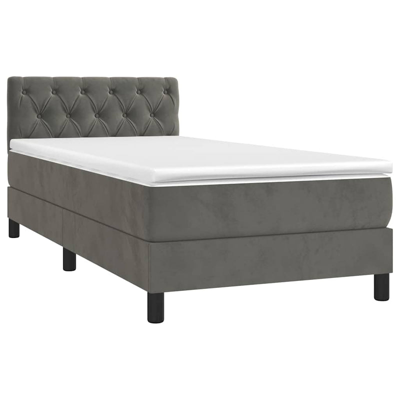 vidaXL sötétszürke bársony rugós és LED-es ágy matraccal 80 x 200 cm