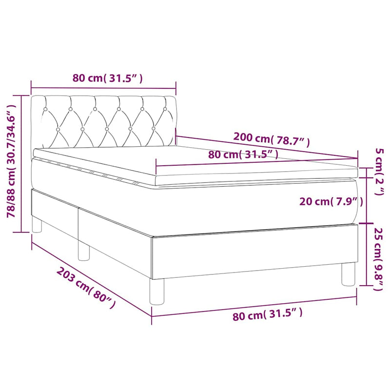 vidaXL sötétszürke bársony rugós és LED-es ágy matraccal 80 x 200 cm