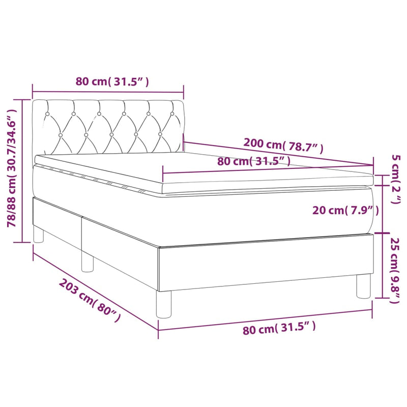 vidaXL sötétkék bársony rugós és LED-es ágy matraccal 80 x 200 cm