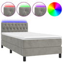 vidaXL világosszürke bársony rugós és LED-es ágy matraccal 90x190 cm