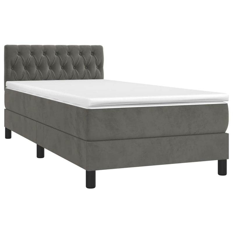 vidaXL sötétszürke bársony rugós és LED-es ágy matraccal 90x190 cm