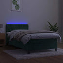 vidaXL sötétzöld bársony rugós és LED-es ágy matraccal 90x190 cm
