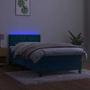vidaXL sötétkék bársony rugós és LED-es ágy matraccal 90x190 cm