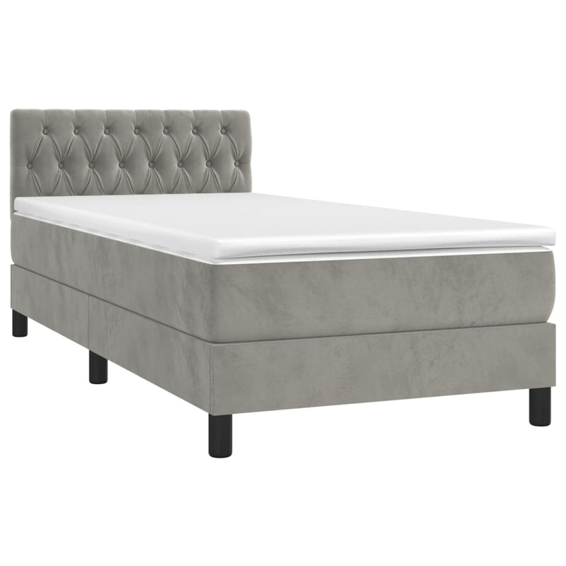 vidaXL világosszürke bársony rugós és LED-es ágy matraccal 90x200 cm