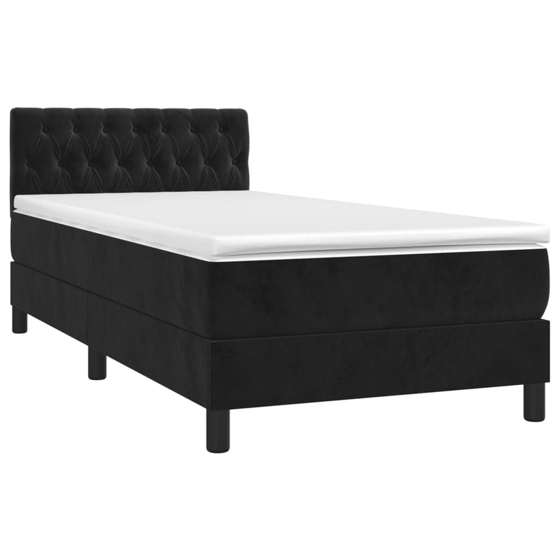 vidaXL fekete bársony rugós és LED-es ágy matraccal 90x200 cm