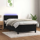 vidaXL fekete bársony rugós és LED-es ágy matraccal 100x200 cm