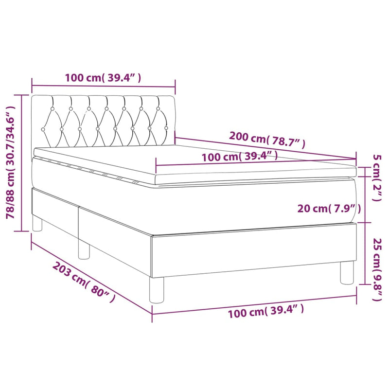 vidaXL sötétzöld bársony rugós és LED-es ágy matraccal 100x200 cm