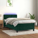 vidaXL sötétzöld bársony rugós és LED-es ágy matraccal 100x200 cm