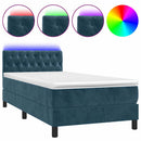 vidaXL sötétkék bársony rugós és LED-es ágy matraccal 100x200 cm