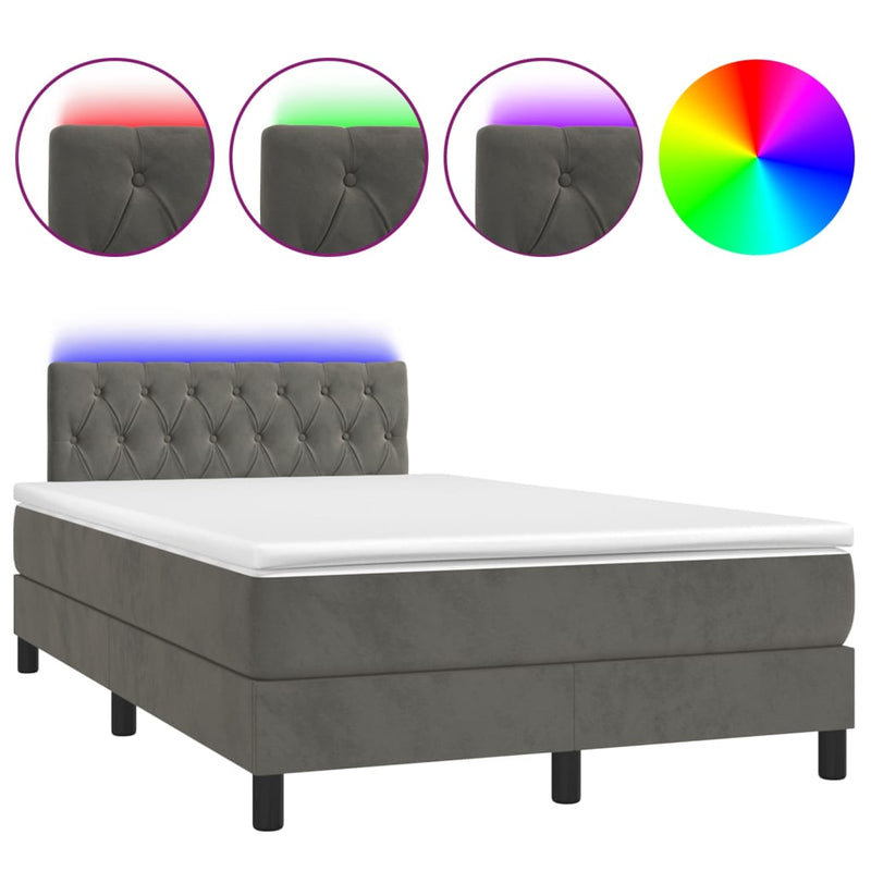 vidaXL sötétszürke bársony rugós és LED-es ágy matraccal 120x200 cm