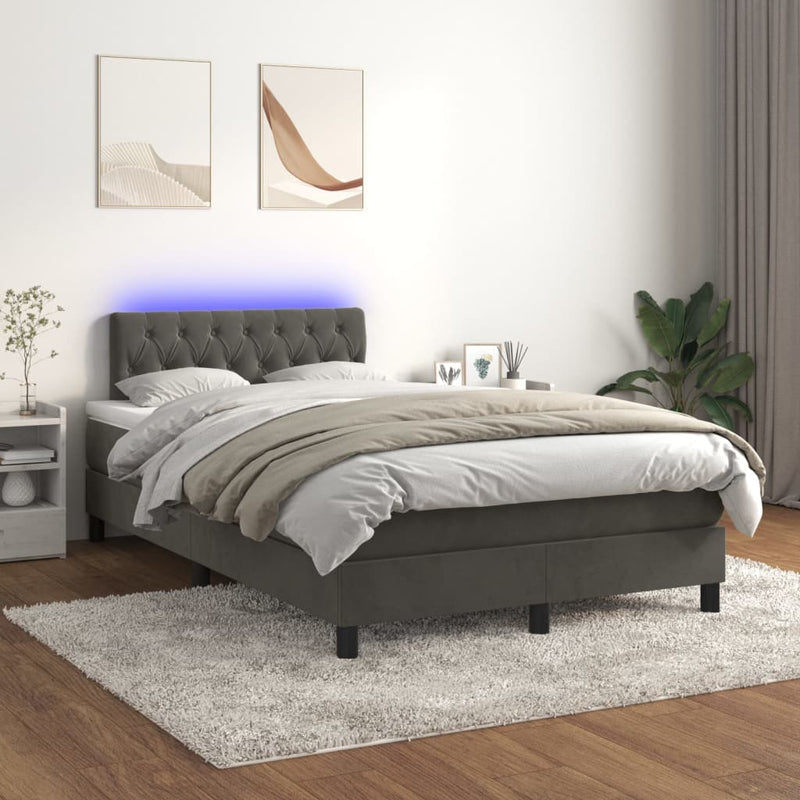 vidaXL sötétszürke bársony rugós és LED-es ágy matraccal 120x200 cm