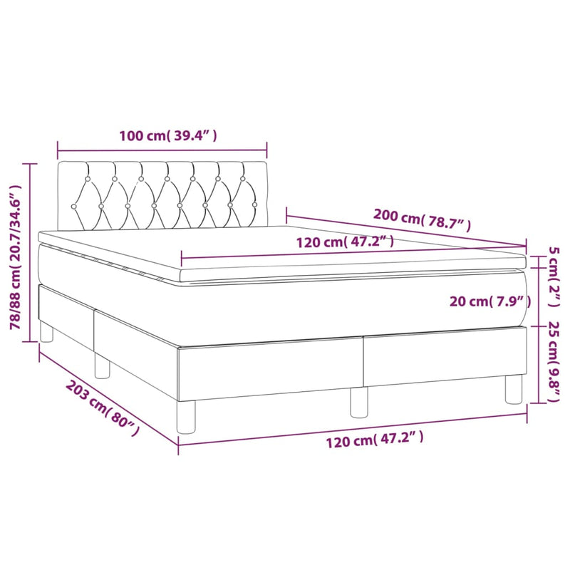 vidaXL sötétzöld bársony rugós és LED-es ágy matraccal 120x200 cm
