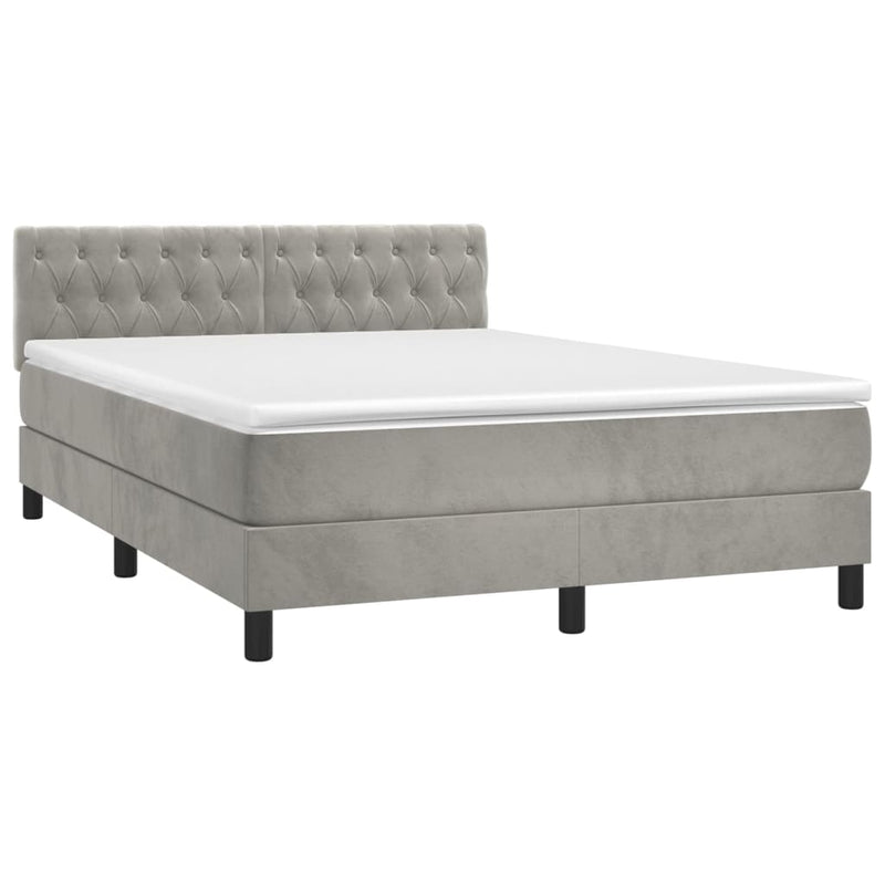 vidaXL világosszürke bársony rugós és LED-es ágy matraccal 140x190 cm